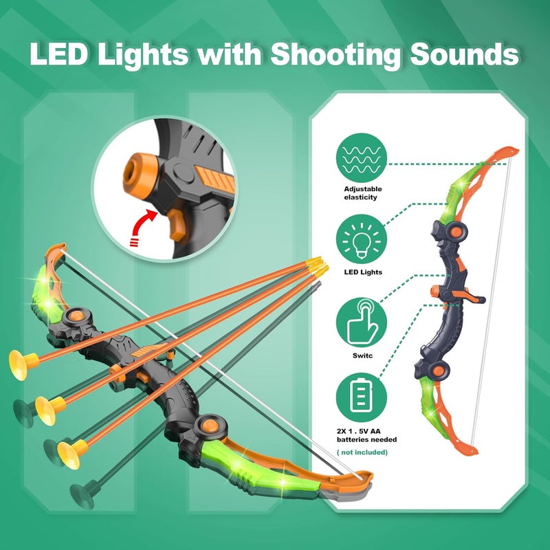 spring flower Bow and Arrow Toys for Kids, Archery Set Includes Super Bow with LED Lights, 10 Suction Cups Arrows,Archery Set with Standing Target and 3 Target Cans for Boys and Girls - Image 3